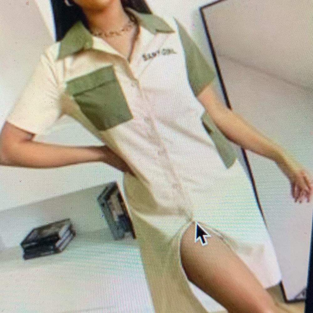 Contrast Panel Button Front Shirt Dress